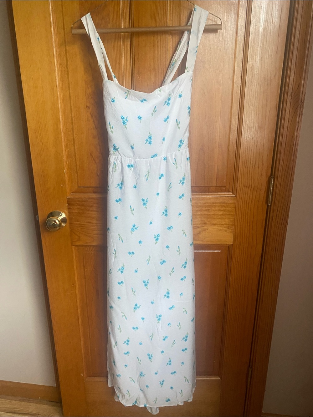 Show Me Your MuMu White Maxi Dress with Blue Floral Print